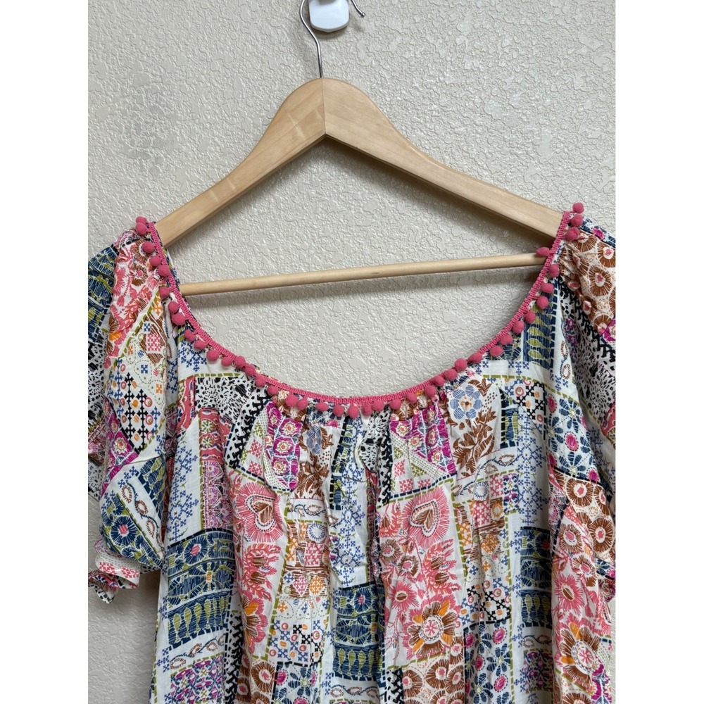 Umgee Pink Multi-Pattern Ruffled Peasant Tunic - Picture 8 of 9